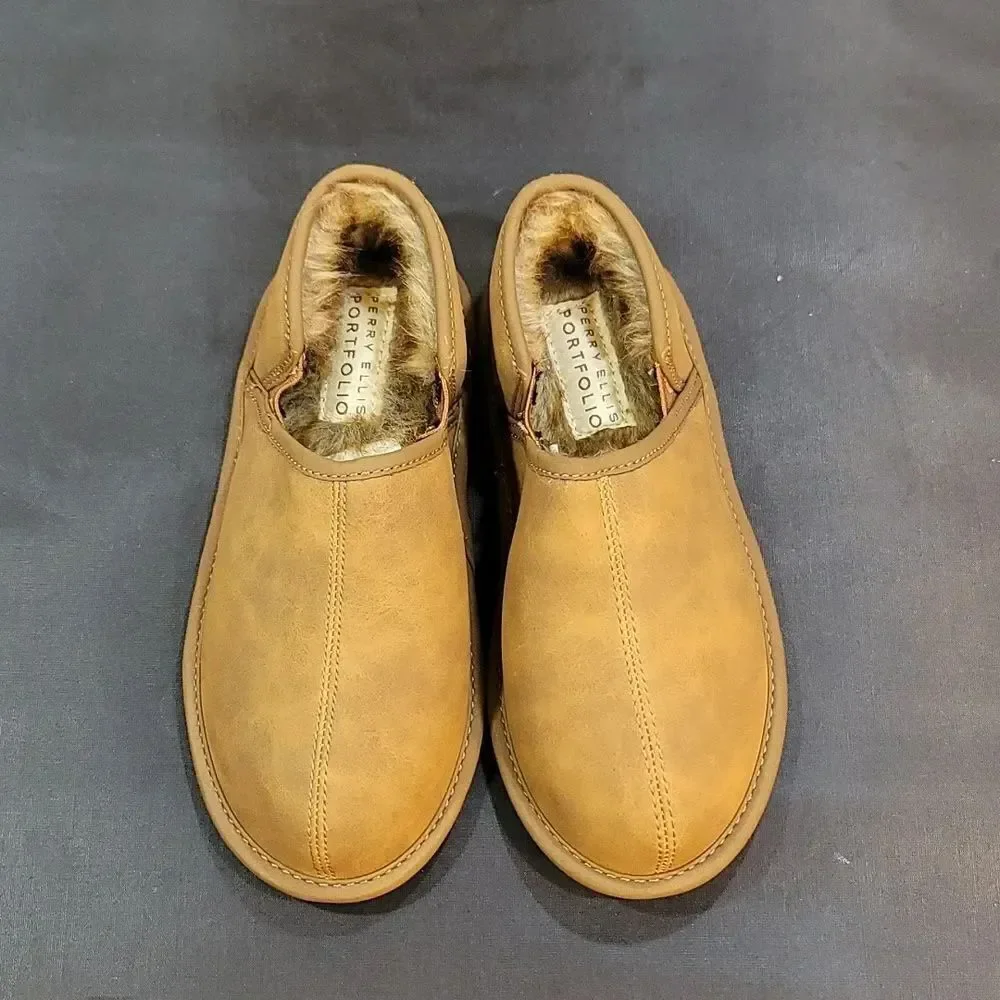 BRAND NEW PERRY ELLIS ROUND-TOE FAUX FUR INSOLE KIDS SLIPPERS